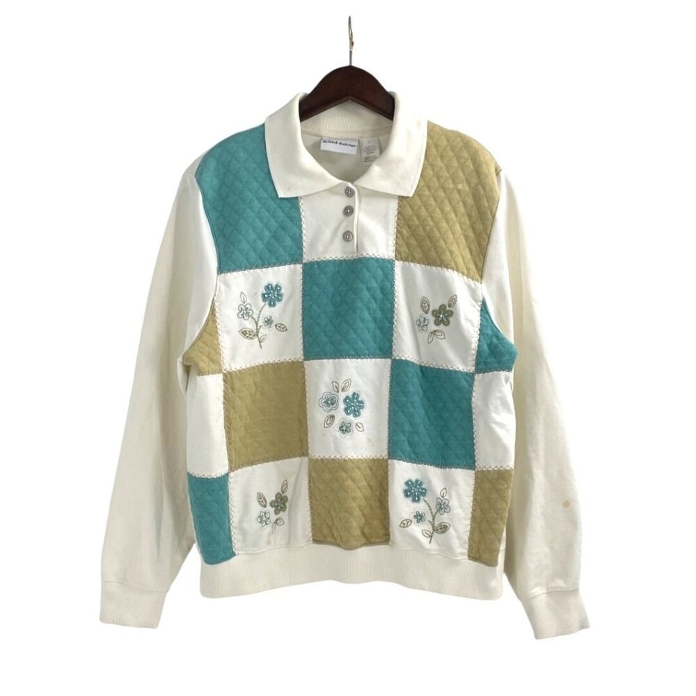 Alfred Dunner Womens Large Floral Patchwork Quilted Sweater Granny Cottage - Picture 1 of 8